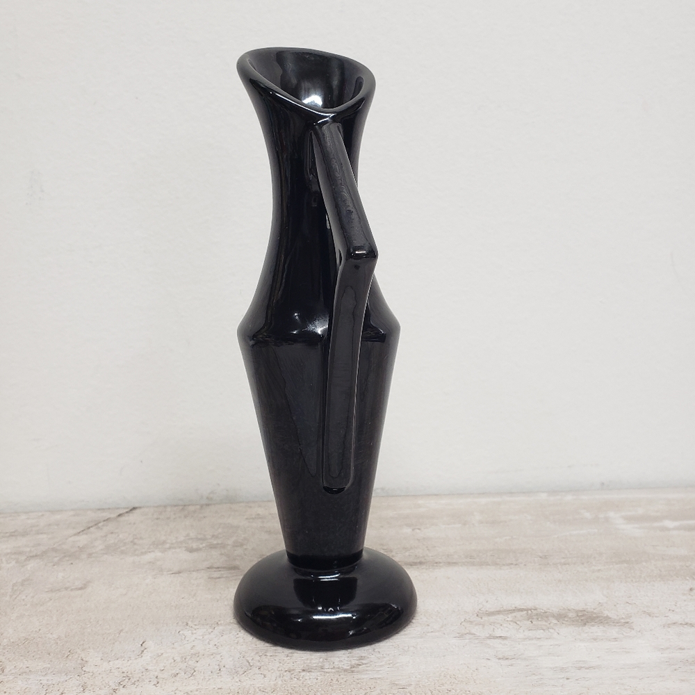 Vintage Black Ceramic Sculptural`Vase 8" Signed Artist Piece Mid Century Modern - Picture 4 of 7